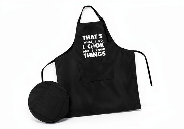 Rosoz Funny BBQ Black Chef Aprons for Men, I Cook and I Know Things Adjustable Kitchen Cooking Aprons with Pocket Waterproof Oil Proof Father’s Day/Birthday-2
