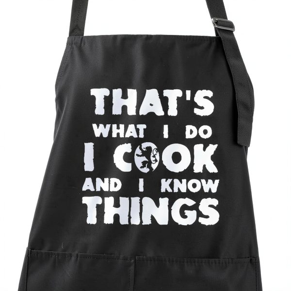 Rosoz Funny BBQ Black Chef Aprons for Men, I Cook and I Know Things Adjustable Kitchen Cooking Aprons with Pocket Waterproof Oil Proof Father’s Day/Birthday-0
