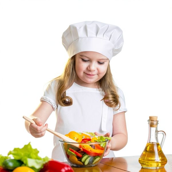 Kids Apron and Chef Hat Set, Adjustable Cotton Child Aprons with Large Pocket White Girls Boys Kitchen Bib Aprons for Cooking Baking Painting-5