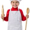 Kids Apron and Chef Hat Set, Adjustable Cotton Child Aprons with Large Pocket White Girls Boys Kitchen Bib Aprons for Cooking Baking Painting-1
