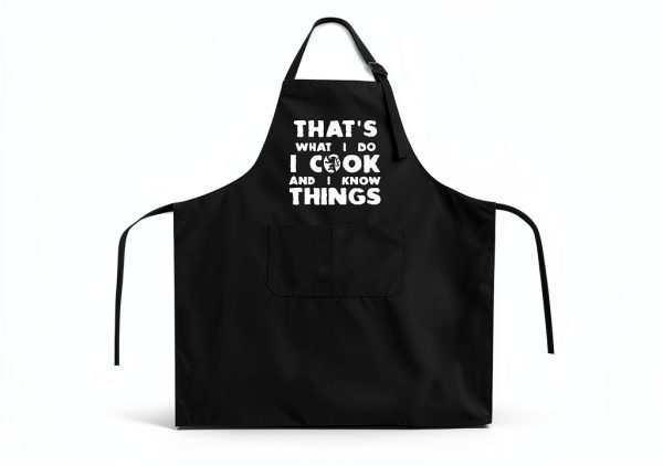 Rosoz Funny BBQ Black Chef Aprons for Men, I Cook and I Know Things Adjustable Kitchen Cooking Aprons with Pocket Waterproof Oil Proof Father’s Day/Birthday-3